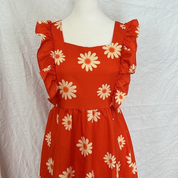 Daisy Ruffle Orange/Yellow Baby Doll Midi Sz S - Picture 2 of 12